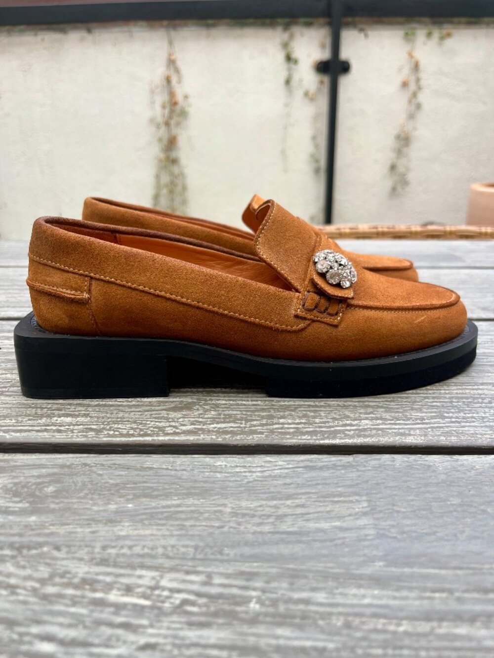 Ganni Suede Crystal-Embellished Loafers *fit like a 6* - Picture 2 of 7